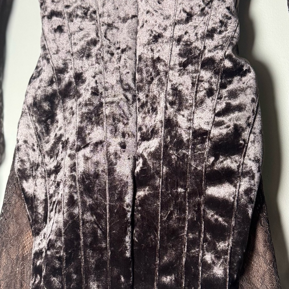 House of CB Taupe Velvet & Lace Long Sleeve Corset Dress - Picture 6 of 7